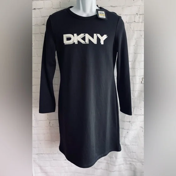 NWT DKNY Ling Sleeve Sweatshirt Dress.  Black With Chest Logo.  Size Large. - Picture 5 of 8